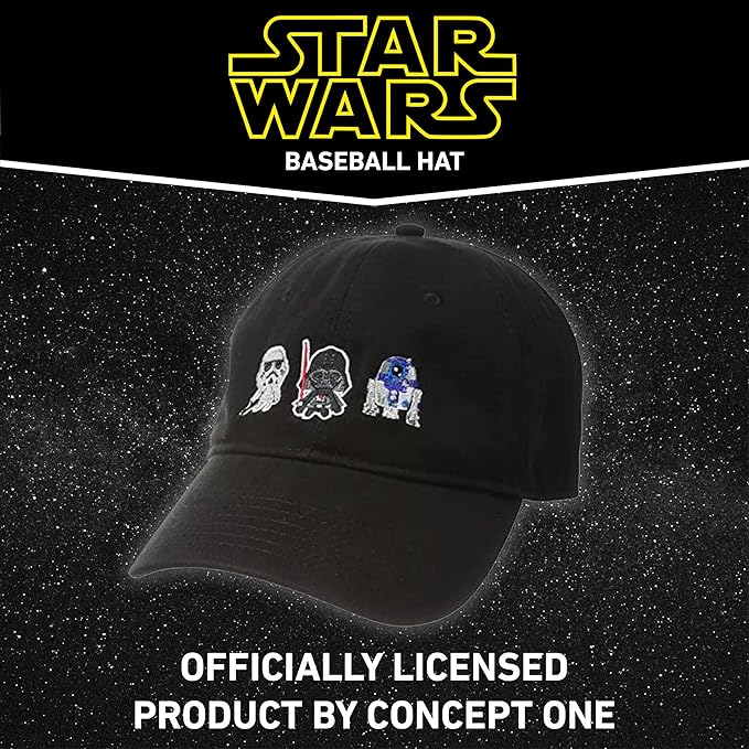 Star Wars Dad Hat, Darth Vader, R2-D2 and Stormtrooper Cotton Adult Baseball Cap with Curved Brim