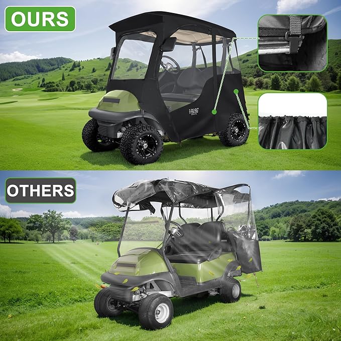 10L0L Deluxe 2 Passenger Enclosure for Club Car Precedent, Onward & Tempo Golf Cart, 4-Sided Clear PVC Window Rain Cover with Zipper Entry（NOT fit Yamaha）