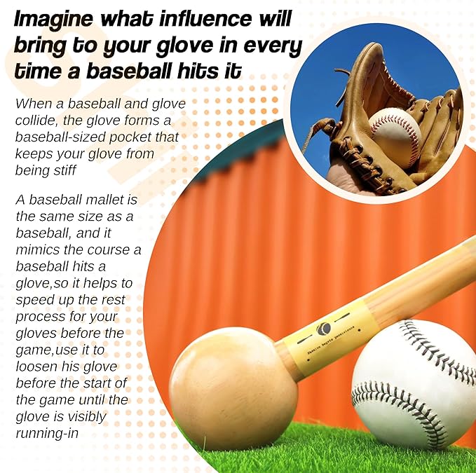 Baseball Hammer, Baseball Softball Glove Mallet, One-Piece Mallet, Baseball Glove Shaping Hammer with 2Pcs Baseball Lock, Glove Mallet 12inch 11inch