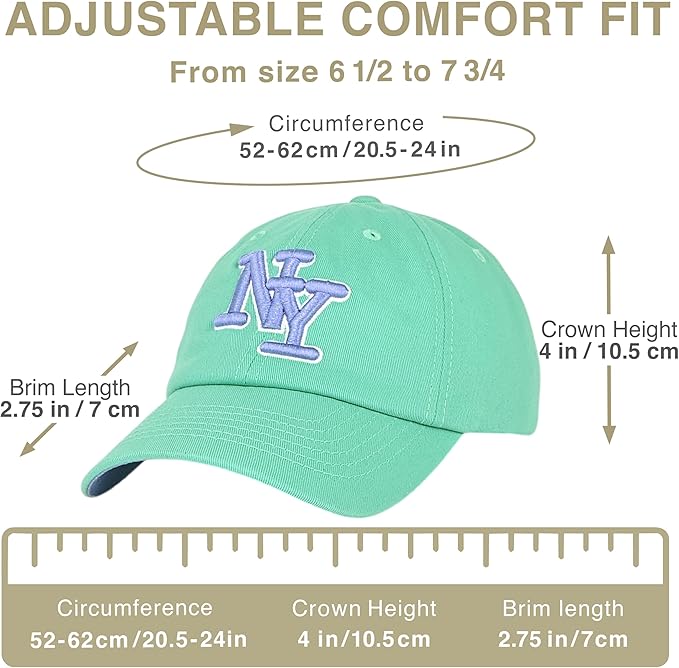 NY 3D Embroidered Cotton Dad Hat – New York Baseball Cap, Adjustable Metal Buckle Strap, Unstructured Low-Profile Style