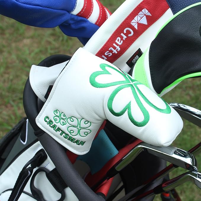 Craftsman Golf Green Lucky Clover Driver Wood Hybrid Headcover Blade Mallet Putter Cover for Scotty Cameron Taylormade Odyssey Also for Custom Version with Your Name Stitched