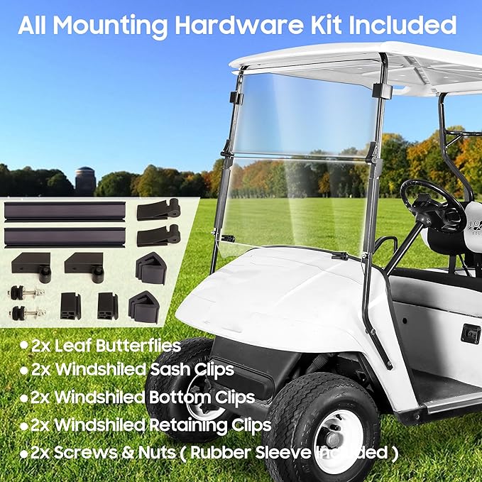 10L0L Golf Cart Windshield for EZGO TXT Gas and Electric 1995-up, Foldable Golf Cart Windscreen, Anti-UV and Impact Resistant, Clear/Tinted