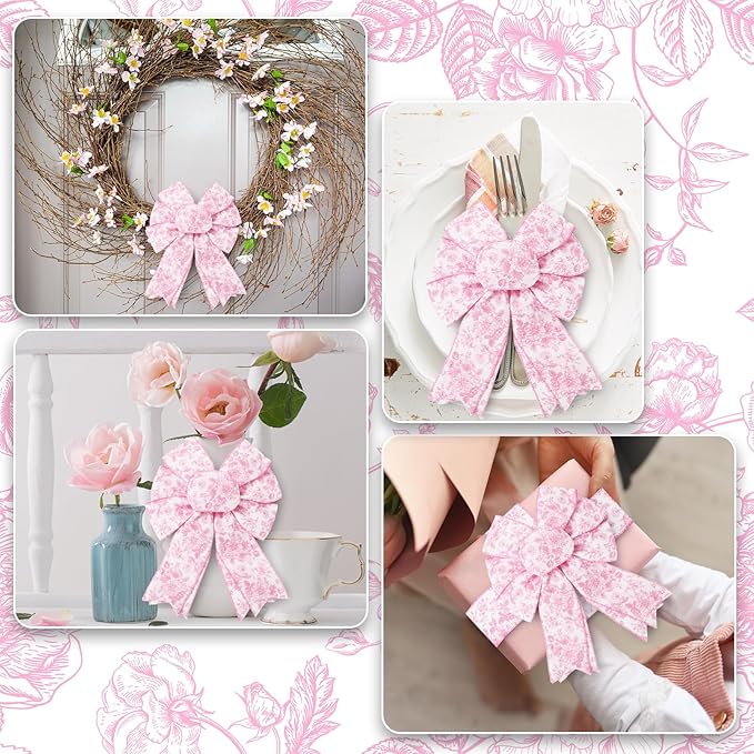 AnyDesign Floral Wired Edge Ribbon Roll Pink Flower Ribbon Chinoiserie Fabric - Image 6
