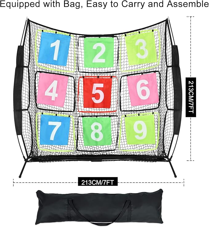 Disc Golf Net Portable Disc Training Net with 9 Target Multifunctional Practice Net Disc Golf Target Net for Backyard Indoor Outdoor Game,7ft x 7ft