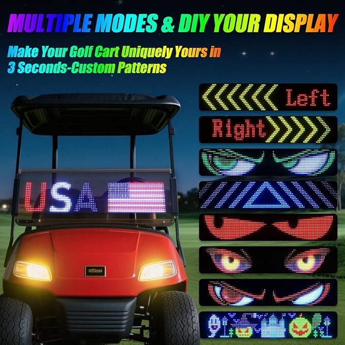 TOBWOLF Golf Cart LED Sign 23x5in Programmable Flexible Windshield Screen, App Controlled DIY Pattern Soft Lights, USA Patriotic 4th of July Independence Day Decor for Golf Trucks