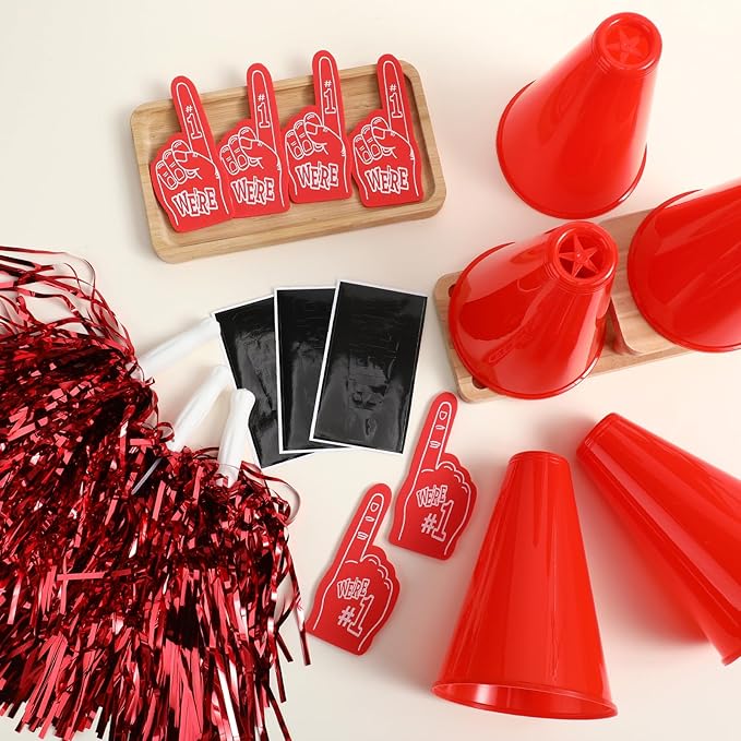 12 Set Team Spirit Accessories for Cheerleading Cheer Megaphone Pom Poms and We're #1 Fan Foam Finger Cheerleader Gifts for Sports Events Football Baseball Cheering Supplies