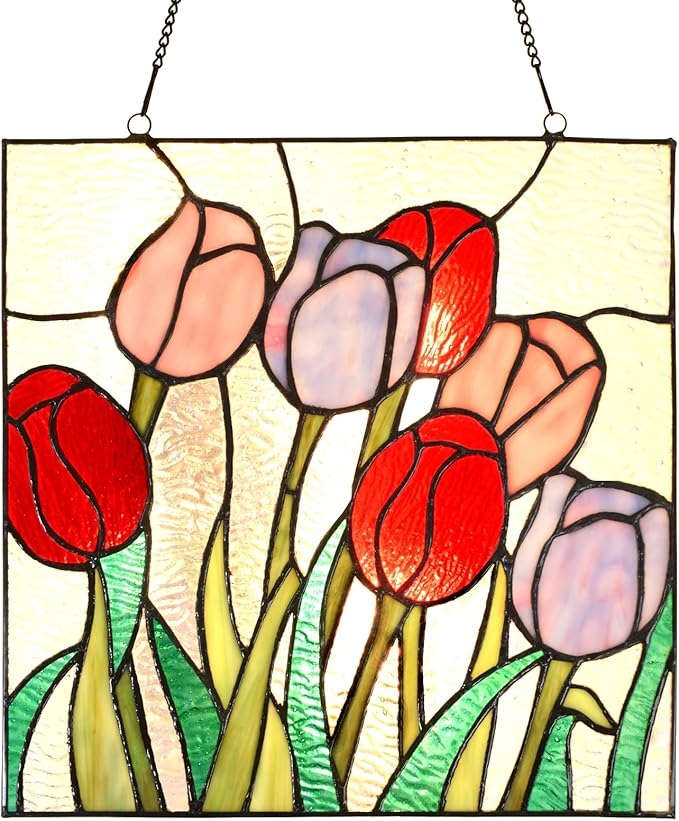 PA0004 Stained Glass Hanging Panel-12 Wx12 H Window Suncatcher Tiffany Style by HomeBeauty
