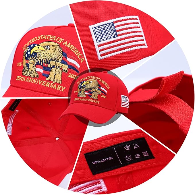 250th Anniversary Patriotic Baseball Cap (1776-2026) Embroidered USA Hat, Adjustable Unisex Bicentennial Gift