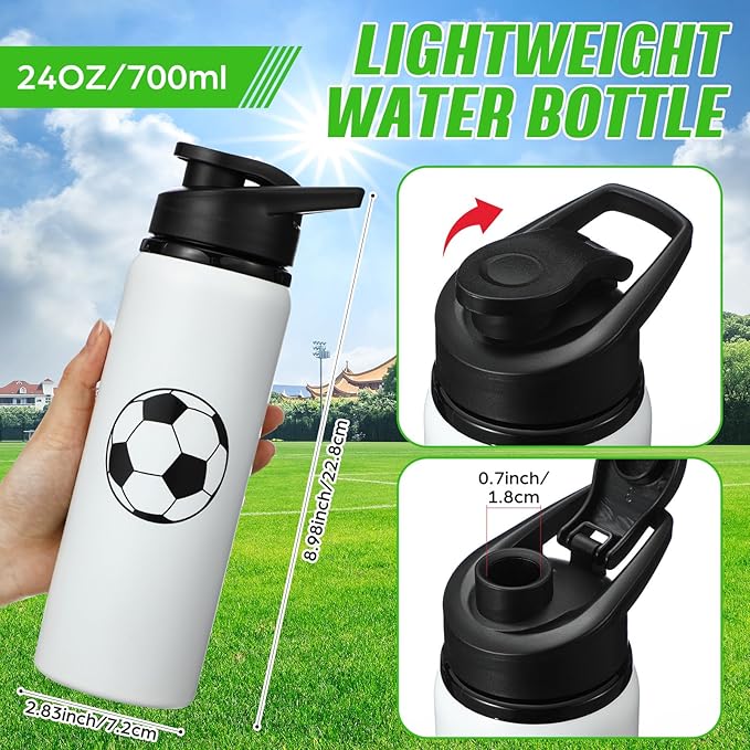 Ceenna 2 Pcs 24 oz Soccer Water Bottle with 50 Stickers, Stainless Steel Insulated Travel Tumbler Soccer Gifts for Team Sports Fans, Travel Gym Hiking Cycling Camping Bike Cages