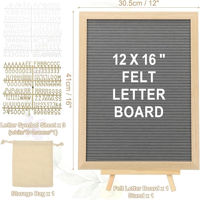 PATIKIL Felt Letter Board, 12x16Inches Gray Wooden Changeable Message Board - Image 2