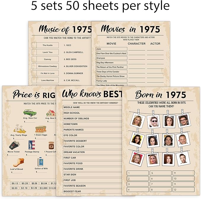 50th Birthday Party Games, Born in 1975 Games Bundle, Birthday Party Supplies - Image 4