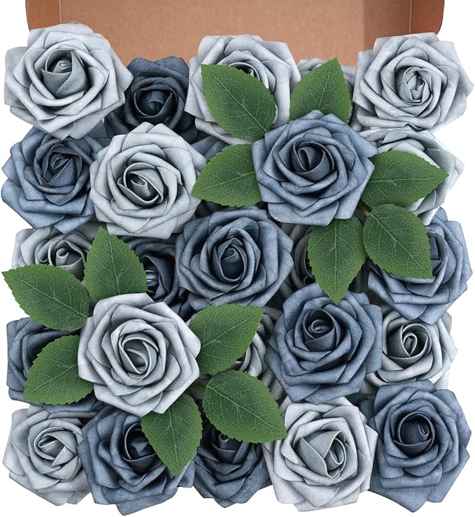 Artificial Flowers Foam Fake Roses 25pcs Series Blue Colors Roses by Unknown