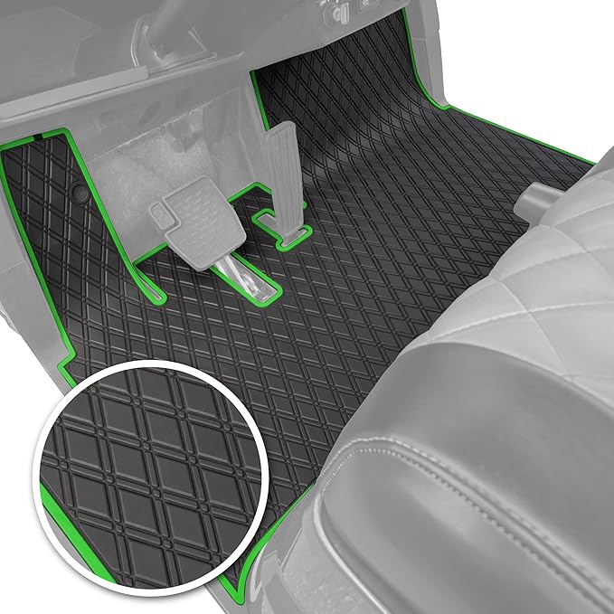 Xtreme MATS Golf Cart Rubber Floor Mat Compatible with Yamaha Drive2 EFI QuieTech Models Only (2017-2026) & UMAX Rally 4x4 - Black with Green Trim