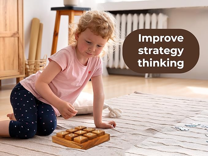 BSIRI Wooden XO Blocks Tic Tac Toe Board Games - Image 6