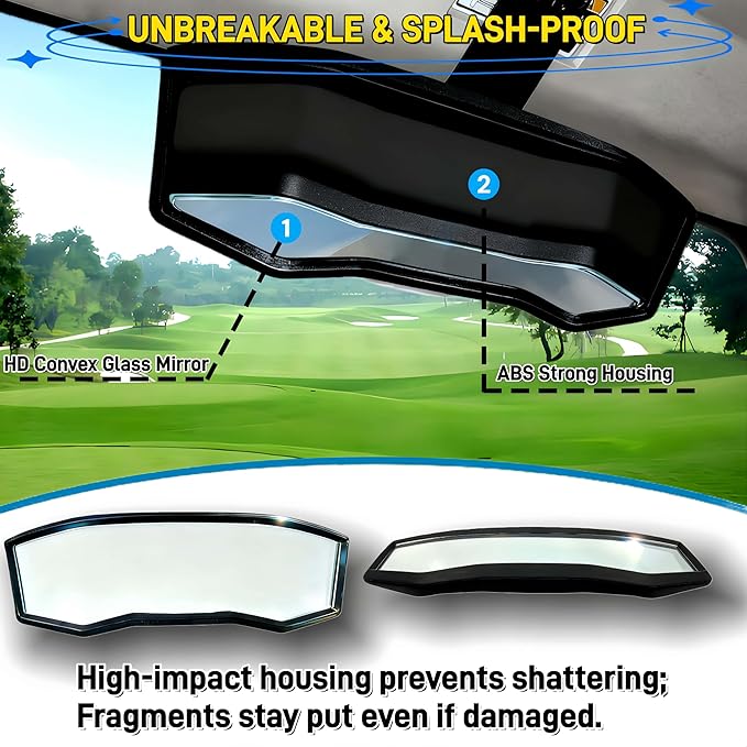 Golf Cart Rear View Mirror - Universal Racing Style Mirror with 3 Installation Kits & 360° Adjustable Ball Joint, Wide-Angle Clear HD Glass, Fits EZGO, Yamaha, Club Car, EPIC Golf Carts