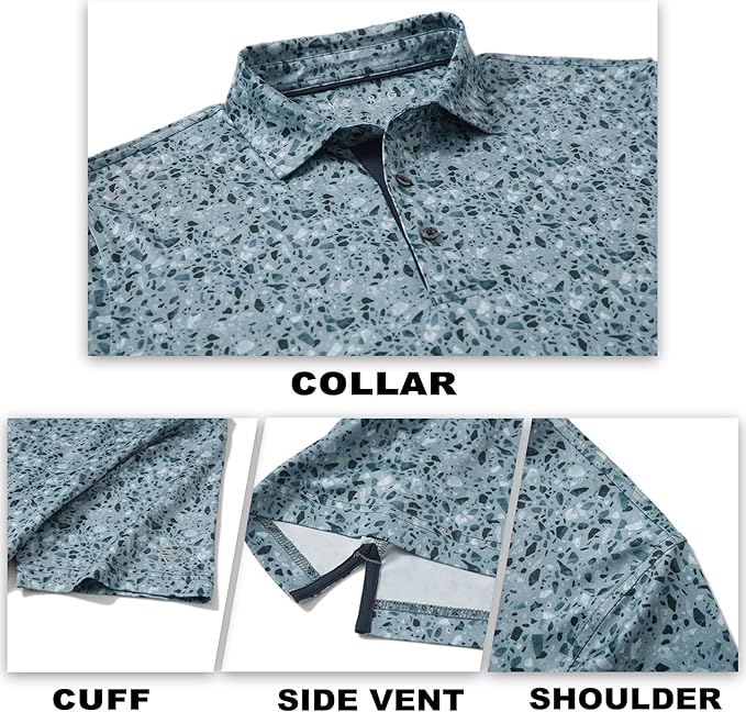 M MAELREG Mens Golf Shirt Short Sleeve Dry Fit Print Moisture Wicking Performance Patterns Collared Polo Shirt