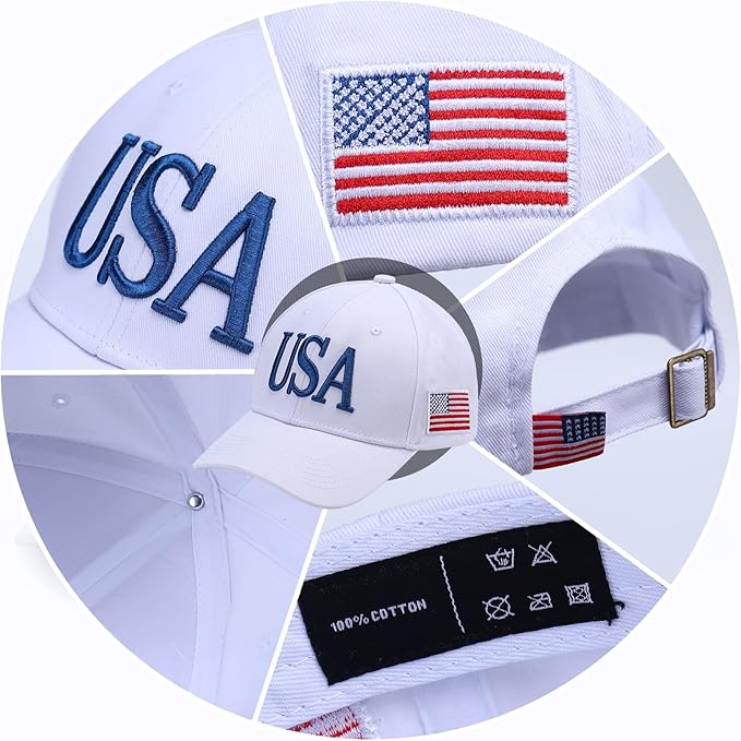 USA Trucker Hat for Men & Women American Flag Cap Adjustable Baseball Cap Mesh Snap Patriotic 3D Embroidered Cap