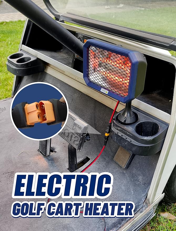 Electric Golf Cart Heater with Mid-Cable Quick-Disconnect, 400W Safe & Fast Silent Carbon Fiber Heating, Heater with 360° Rotatable Head, Compatible with Club Car/Yamaha/EZGO, Golf Cart Accessories