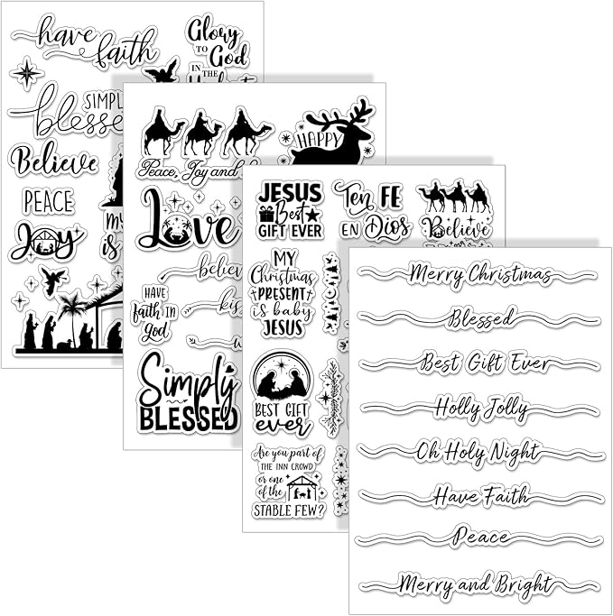 Whaline 4 Sheets Christmas Clear Stamps Greeting Words Nativity Scene Silicone by Whaline