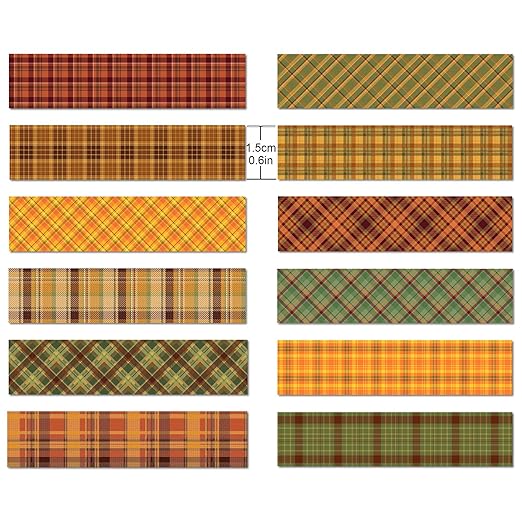 12 Pcs Thanksgiving Washi Tape Plaid Pattern Masking Tape Decorations - Image 3