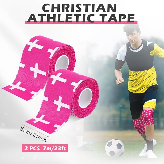 TrelaCo 2 Pcs Wrist Tape Baseball Cross Athletic 2in x 23ft Cotton Cross Wrist Tape Serrated Edges for Fingers Ankles Injury Wrap, Football Baseball Hockey Soccer (Rose Red with White)