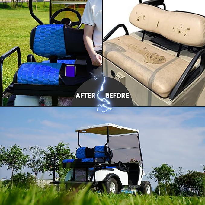 Golf Cart Seat Covers for EZGO TXT Club Car DS Gas or Electric OEM Regular Seat Cushion, No Staple, Golf Cart Vinyl Replacement Seat Cover