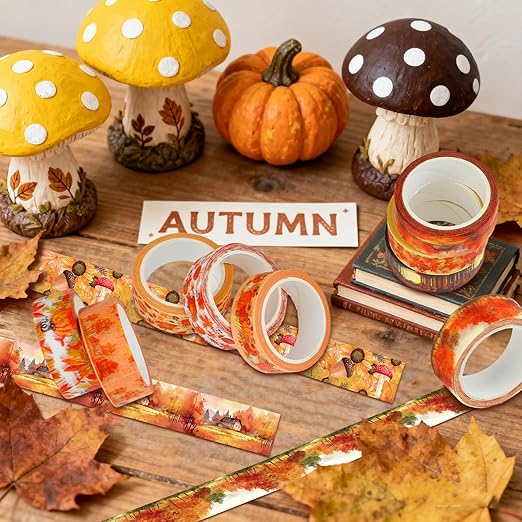 12 Rolls Autumn Washi Tape Set, Fall Maple Leaves Pumpkin Sunflower - Image 5