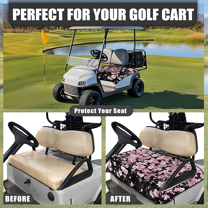 Golf Cart Seat Covers, Universal Golf Cart Seat Towel Blanket with 4 Front Pockets & Nonskid Bottom Fits for Club Car 2 Person Seats Golf Carts
