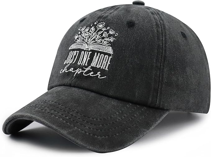 Just One More Chapter Hat for Men Women, Cute Adjustable Cotton Embroidered Book Lovers Baseball Cap