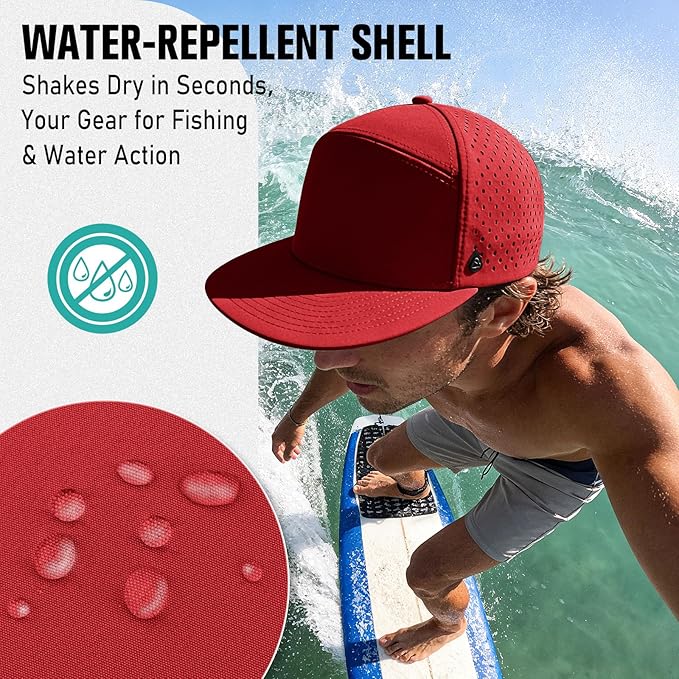 AOPREL Flat Brim Baseball Cap for Men Adjustable Water-Resistant Performance Hat with Breathable Laser Perforated