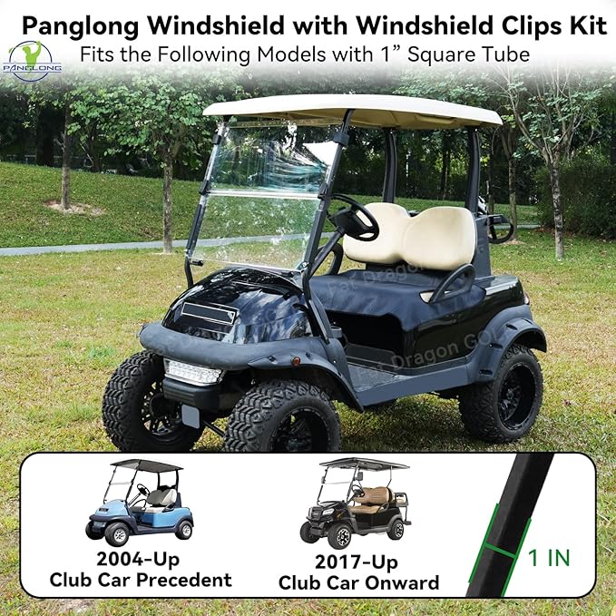 Panglong Precedent Golf Cart Windshield, Club Car Windshield with all Windshield Clips, Fold Down Windshield Anti-UV Impact Resistant Fit 2004-Up Club Car Precedent, Tempo, Onward, 37.59"W X 33.97"H