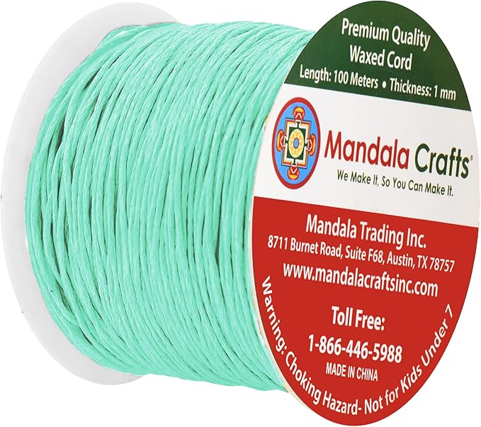 Mandala Crafts 1mm 109 Yards Aqua Cotton Waxed Cord - Image 2