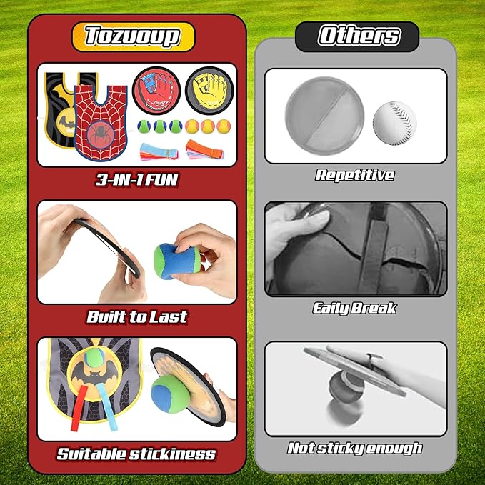 3-in-1 Toss and Catch Ball Game Set, Kids Toddler Baseball Glove, Beach Games - Image 6