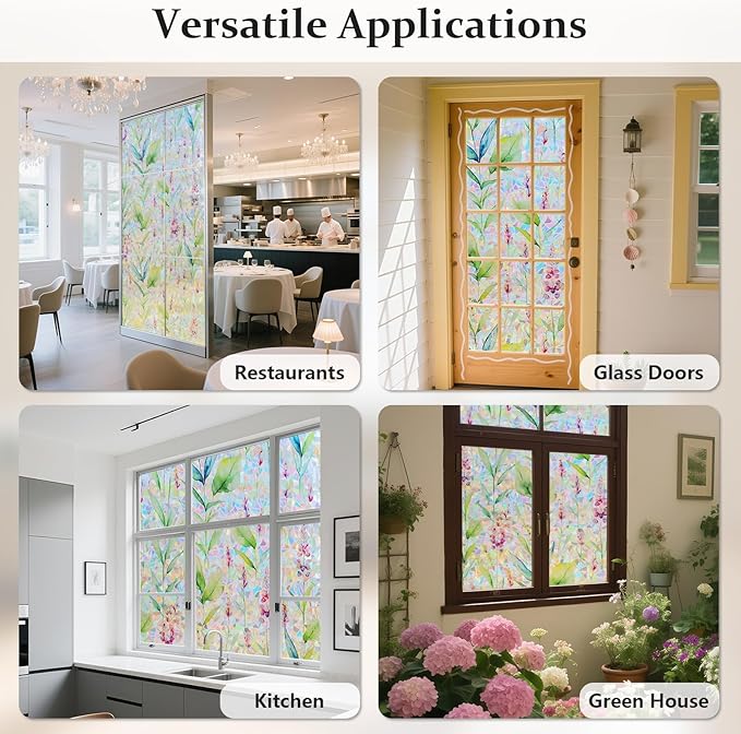 Donox Decorative Window Privacy Film, 3D Floral Stained Glass Window Film - Image 6
