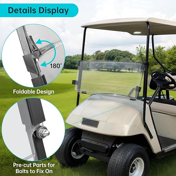 10L0L Golf Cart Windshield for EZGO TXT Gas and Electric 1995-up, Foldable Golf Cart Windscreen, Anti-UV and Impact Resistant, Clear/Tinted