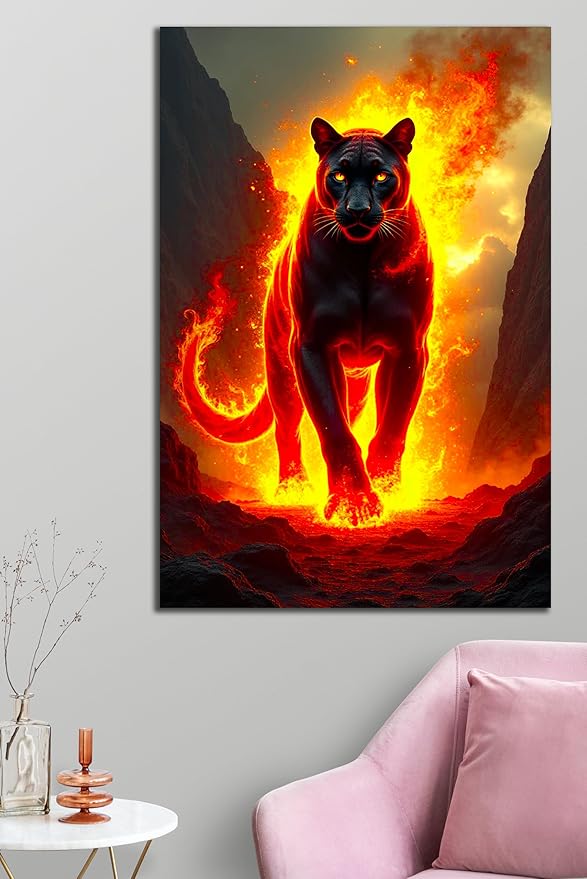 SpiritualHands Fiery Black Panther Glass Wall Art Painting - Image 5