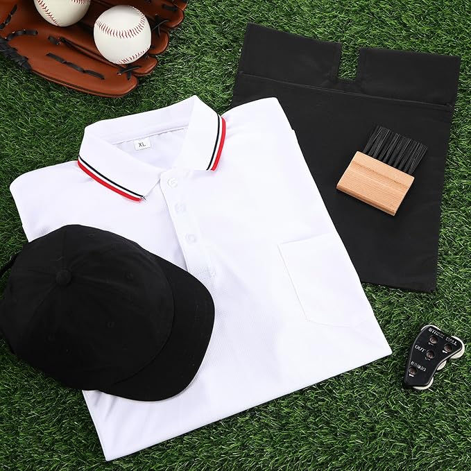 6 Pcs Baseball/Softball Umpire Accessories Set Including Umpire Shirt Hat Indicator Brush Ball Bag for Men Referee