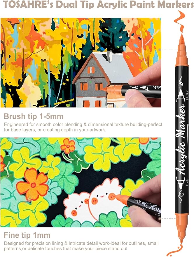 30 Colors Acrylic Paint Pens Markers Waterproof Dual Tip Acrylic Marker Set - Image 3
