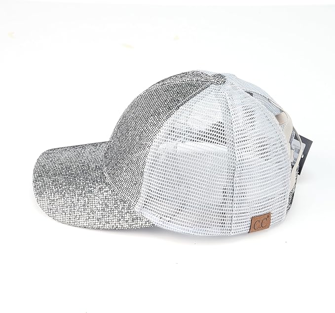 C.C Ponycap Messy High Bun Ponytail Adjustable Glitter Mesh Trucker Baseball Cap