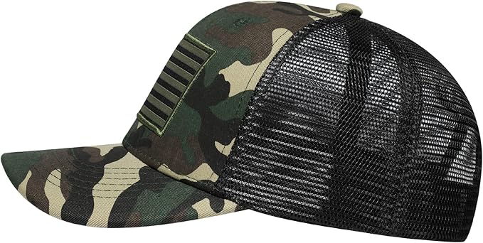 American Flag Trucker Hat, Patriotic Baseball Cap for Men & Women, Breathable Mesh Adjustable Snapback, USA Flag Patch