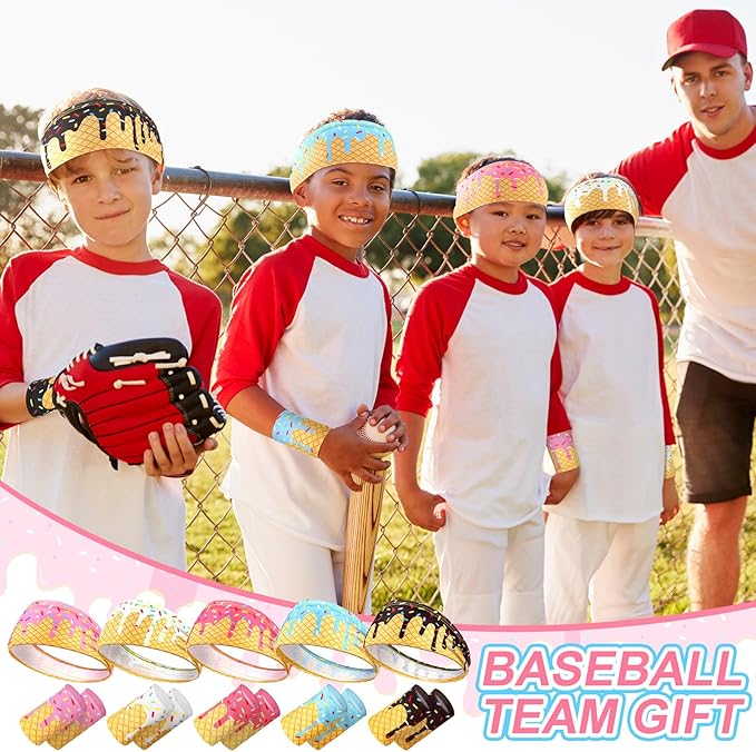 Soulchen Ice Cream Drip Baseball Headbands and Sports Wristbands for Athletes Baseball Football Basketball Running Gym Party Favors Suitable for Team Men Women