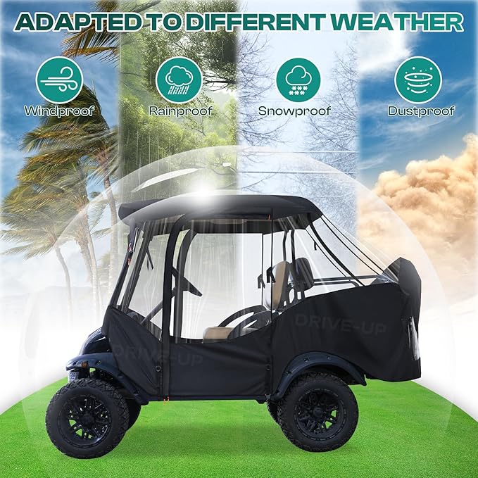 DRIVE UP Golf Cart Enclosure, Club Car Enclosure Fits for 4 Passengers Club Car Precedent Golf Cart, 600D Waterproof Portable Golf Cart Cover 4 Passenger with Zippered Doors and 4-Sided Clear Window