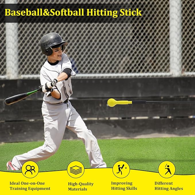 Baseball Hitting Stick,Batting Practice Equipment for Baseball and Softball,Extended Handlebar with Grip Strap,Ideal One-on-One Baseball Training Equipment
