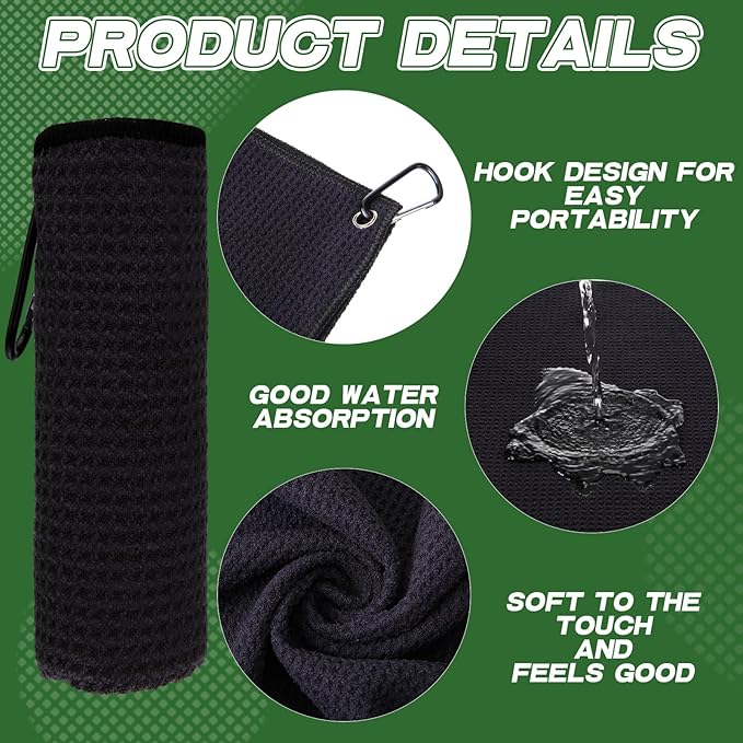 Batiyeer Golf Towel Bulk for Golf Bags 16'' x 16'' Microfiber Fabric Towel with Clip Waffle Pattern, Fitness, Camping, Hiking, Yoga
