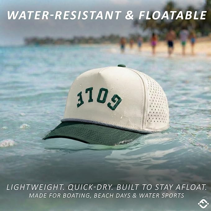 Funky Junque Performance Waterproof Golf Rope Hat – Cool Breathable Workout 5 Panel Snapback Cap for Men