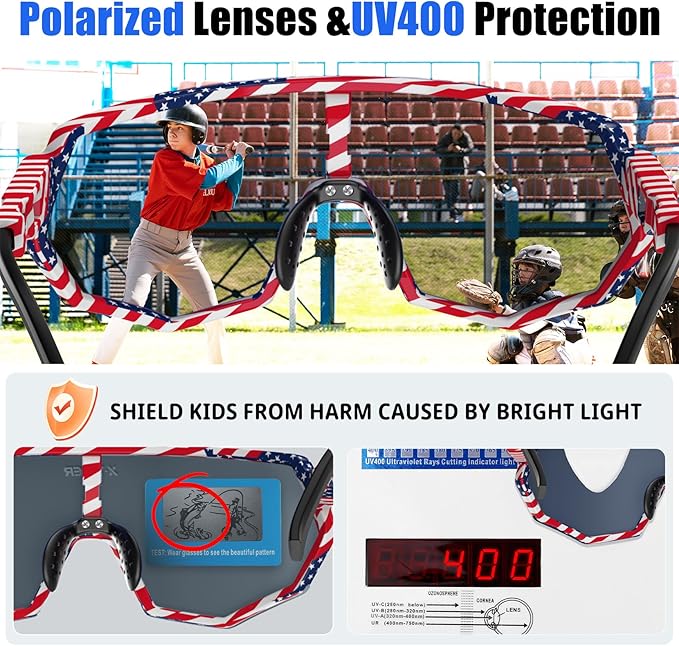 X-TIGER Polarized Youth Baseball Sunglasses UV400 Kids Sunglasses Boys Girls 8-12 Youth for Softball Cycling Sports Glasses