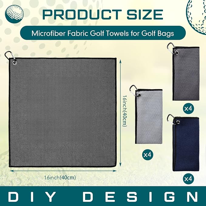 Batiyeer Golf Towel Bulk for Golf Bags 16'' x 16'' Microfiber Fabric Towel with Clip Waffle Pattern, Fitness, Camping, Hiking, Yoga