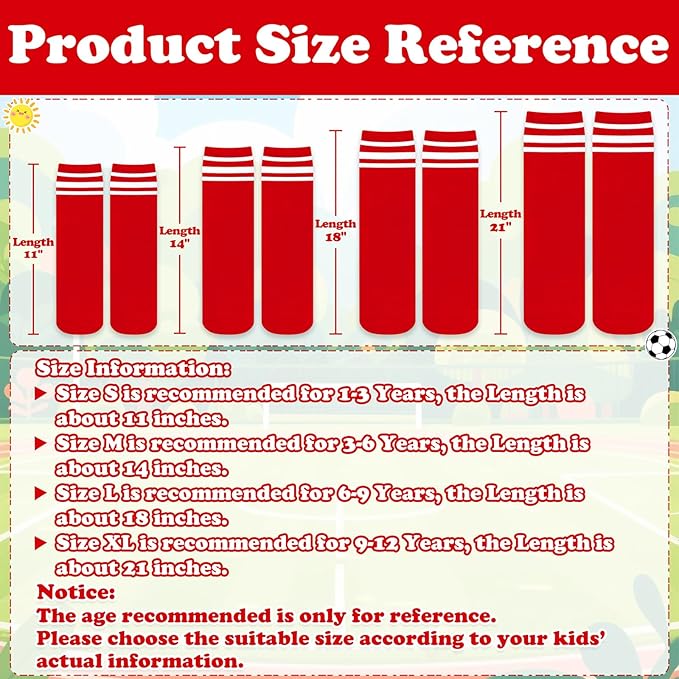 Sarfel Kids Soccer Socks Toddler Soccer Socks Girls Boys Soccer Socks Kids Tube Socks with Stripes Toddler Knee High Socks