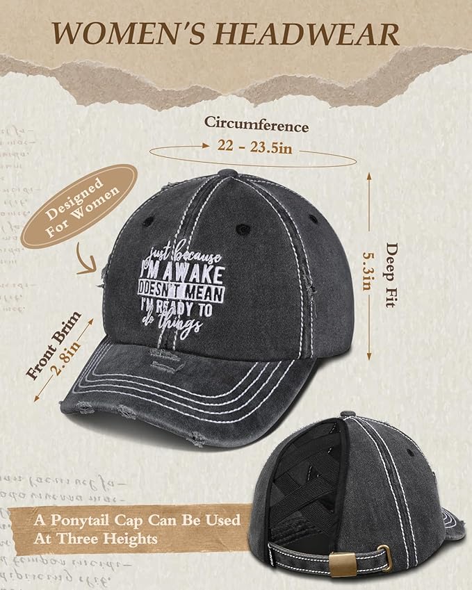 Flafens Women Pony Hats High Ponytail Baseball Caps - Cotton Vintage Washed Distressed Adjustable Criss Cross Trucker Hat