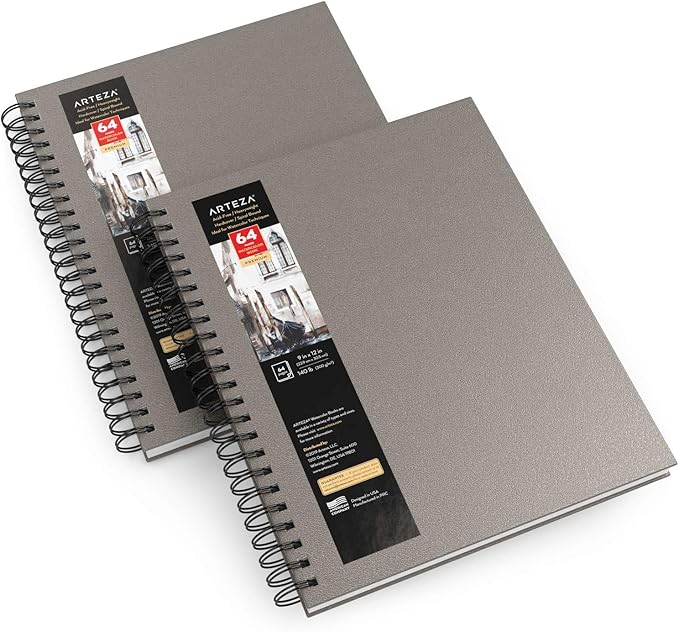 ARTEZA Watercolor Sketchbook 2-Pack, 9x12 Inches – 64 Pages Each, Spiral-Bound by ARTEZA